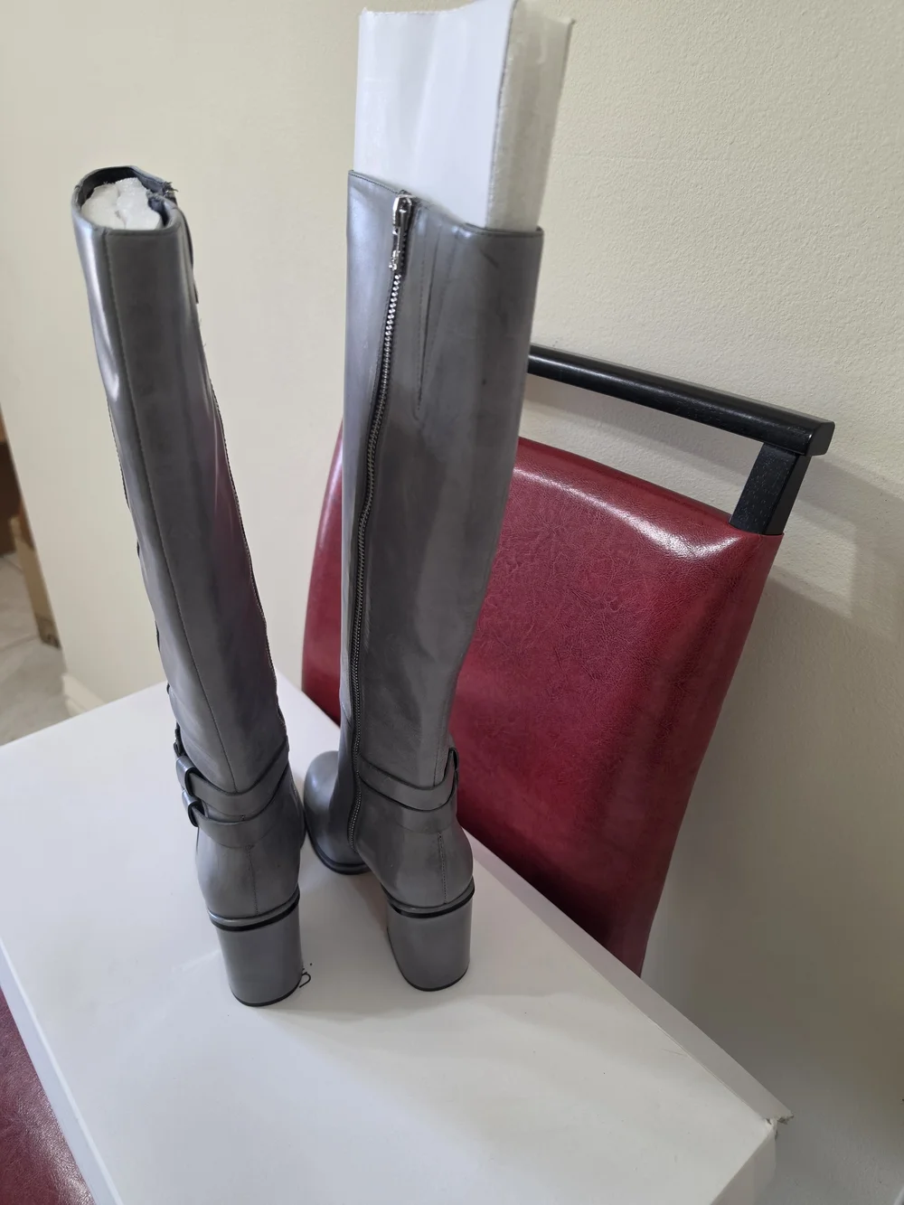Calvin Klein Gray Knee-High Leather Boots